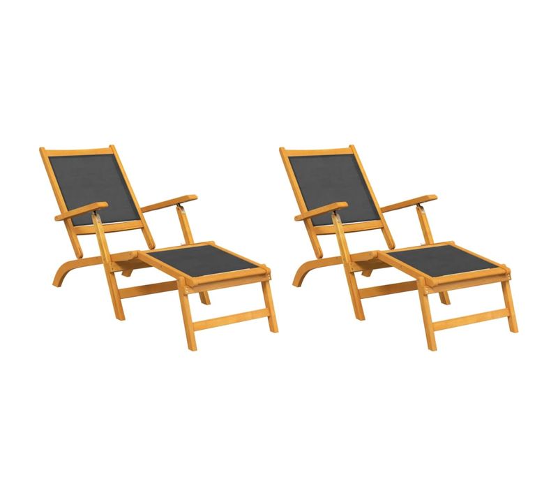 Chaises Longues Transat D'extérieur 2 Piècs Acacia Massif Et Textilène 02_0011916