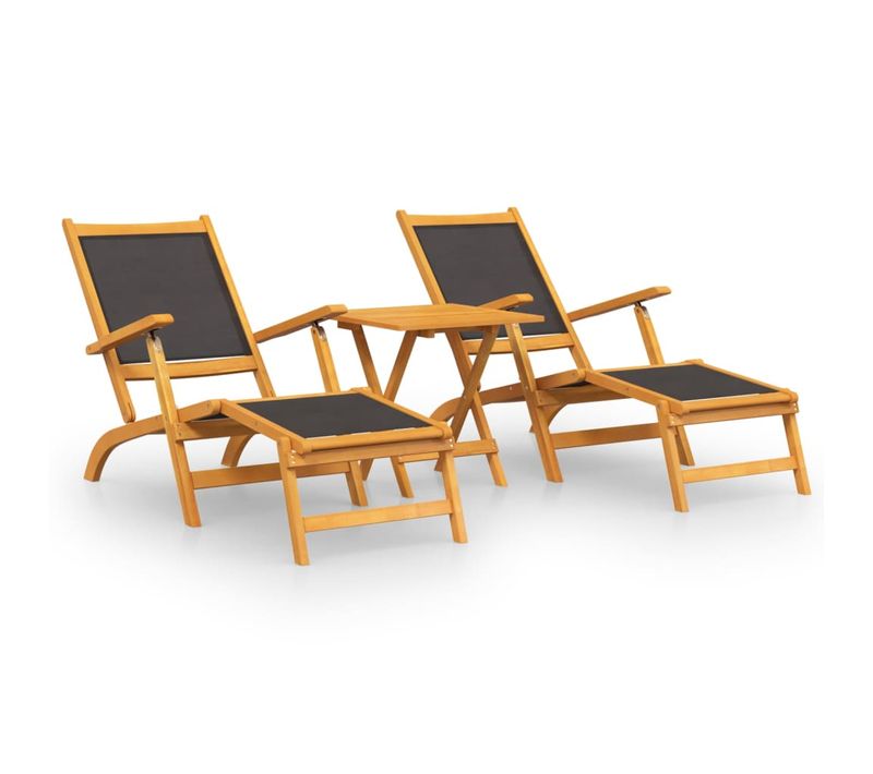 Chaises Longues D'extérieur Et Table 141 X 57,5 X 92 Cm Acacia Massif Et Textilène 02