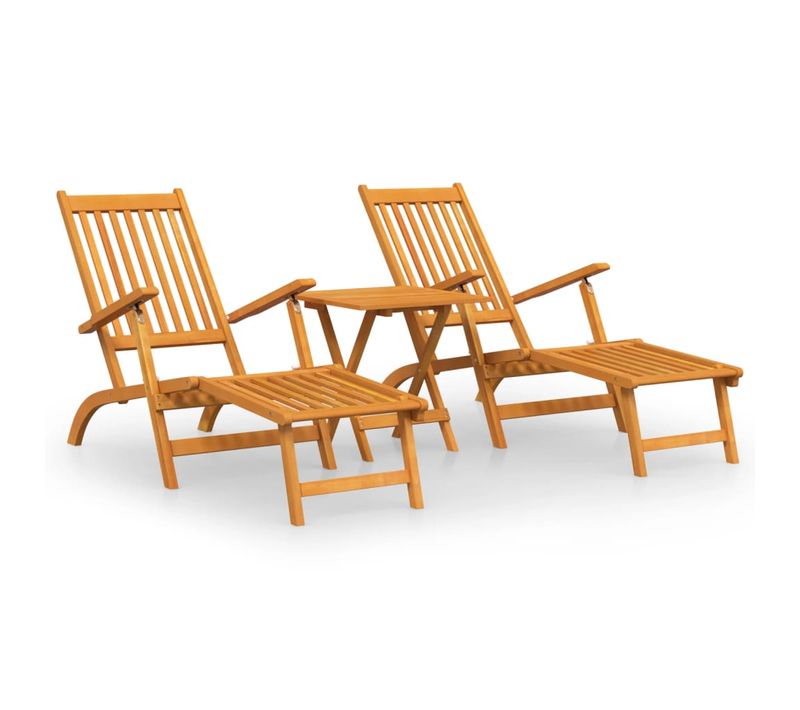 Chaises Longues D'extérieur Repose-pieds Et Table 167 X 56 X 75 Cm Acacia Solide 02_0