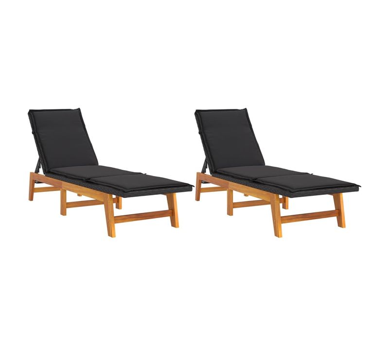 Chaises Longues Et Coussins 2 Pièces Résine Tressée/bois D'acacia 02_0011928