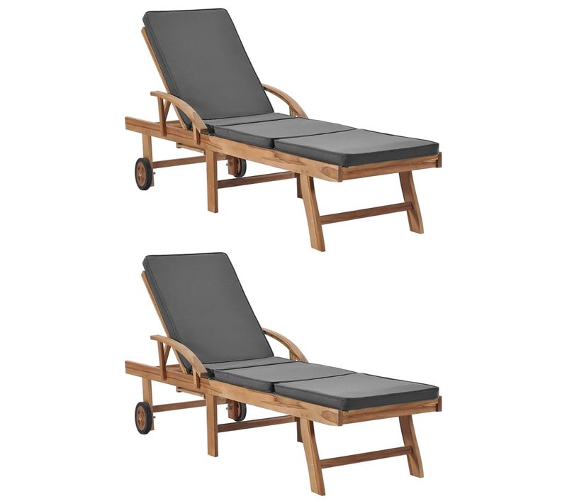 Lot De Deux Chaises Longues 195 Cm Et Coussins Bois De Teck Solide Gris Foncé 02_0011