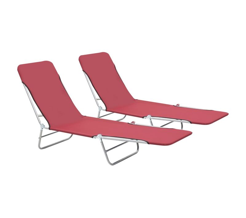 Lot De Deux Chaises Longues Pliables Acier Et Tissu Rouge 02_0011938