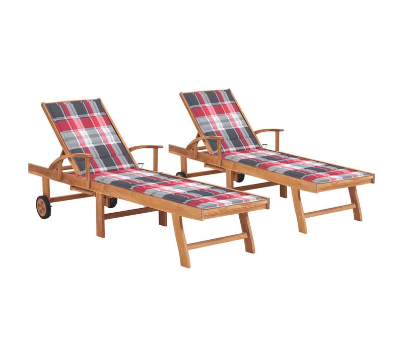 Lot De 2 Transats Chaise Longue Bain De Soleil Terrasse Meuble D'extérieur Avec Coussin