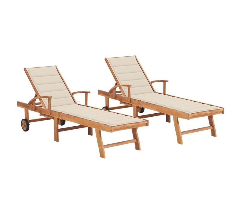 Lot De 2 Transats Chaise Longue Bain De Soleil Terrasse Meuble D'extérieur Avec Coussin