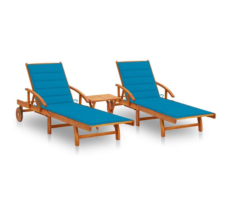 Lot De 2 Transats Chaise Longue Bain De Soleil Lit De Jardin Terrasse Meuble D'extérieur Avec Table