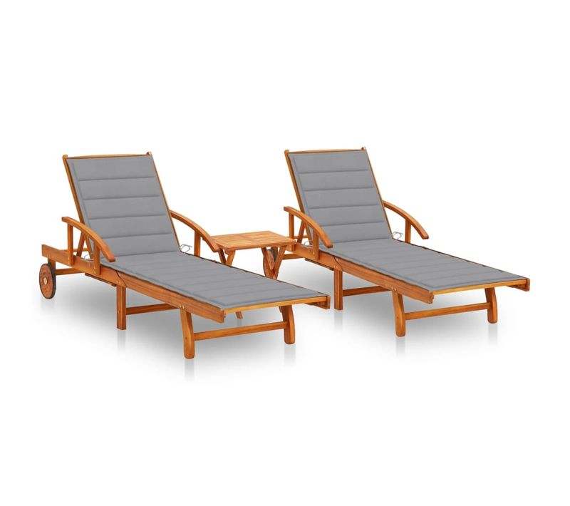 Lot De 2 Transats Chaise Longue Bain De Soleil Lit De Jardin Terrasse Meuble D'extérieur Avec Table