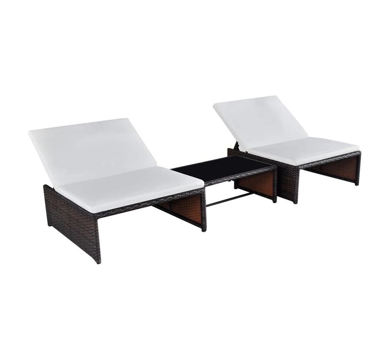 Lot De 2 Transats Chaise Longue Bain De Soleil Lit De Jardin Terrasse Meuble D'extérieur Avec Table