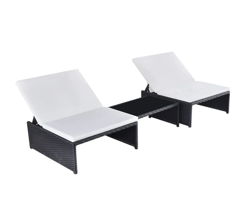 Lot De 2 Transats Chaise Longue Bain De Soleil Lit De Jardin Terrasse Meuble D'extérieur Avec Table