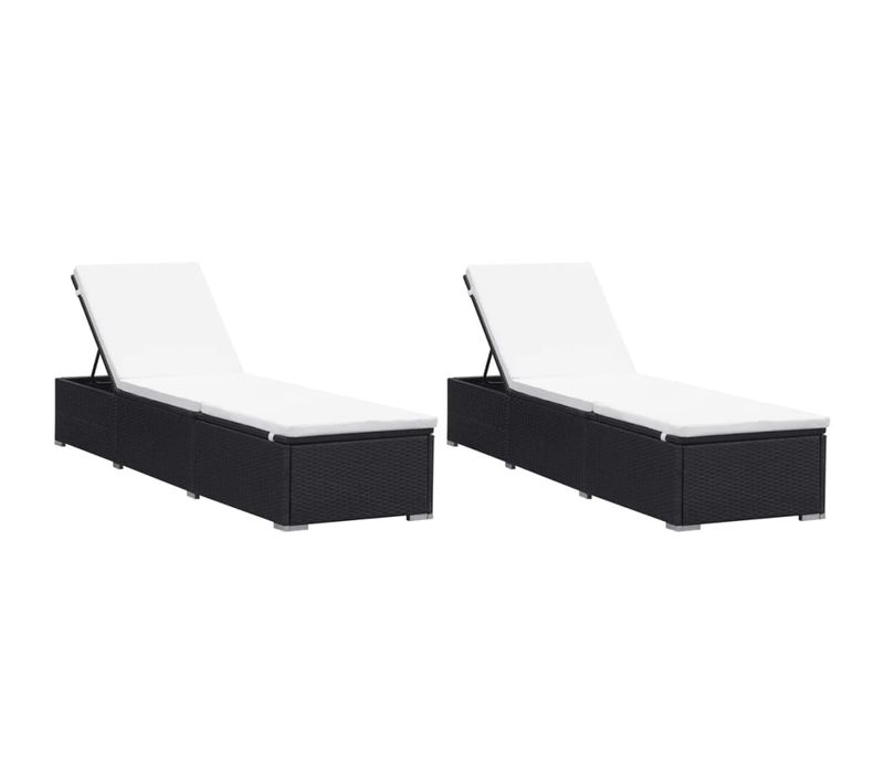 Lot De 2 Transats Chaise Longue Bain De Soleil Terrasse Meuble D'extérieur Avec Coussin