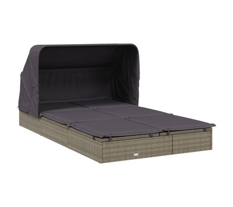 Transat Chaise Longue 2 Places Avec Toit Pliable 213 X 118 X 97 Cm Gris 02_0012187