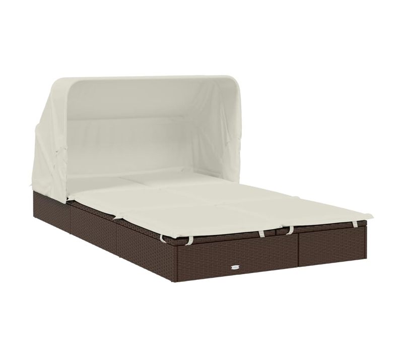 Transat Chaise Longue 2 Places Avec Toit Pliable 213 X 118 X 97 Cm Marron 02_0012188