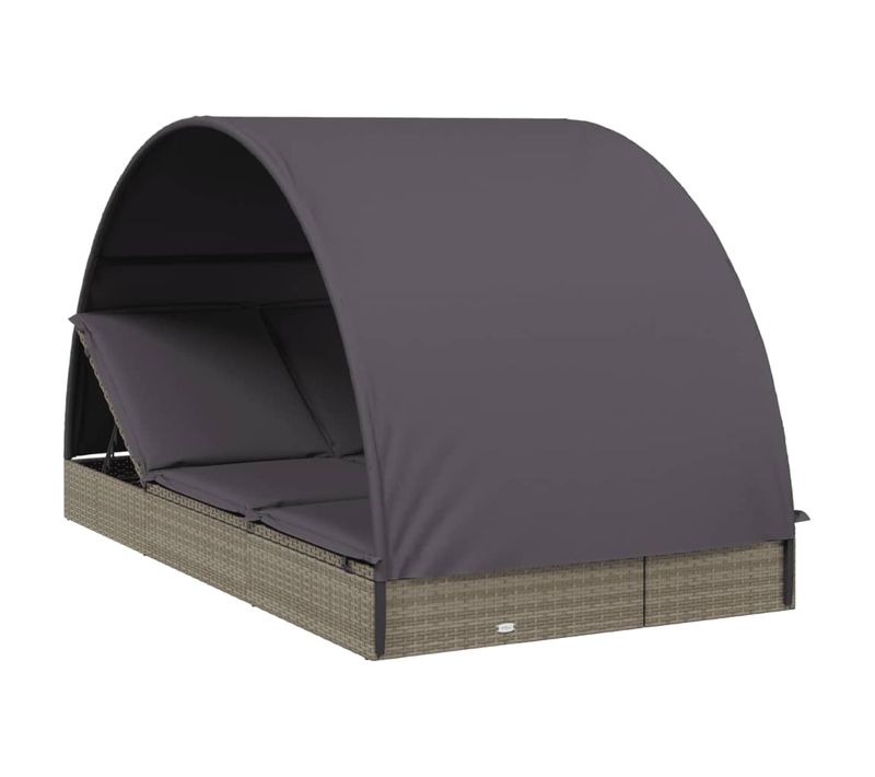 Transat Chaise Longue 2 Places Avec Toit Rond 211 X 112 X 140 Cm Gris02_0012191