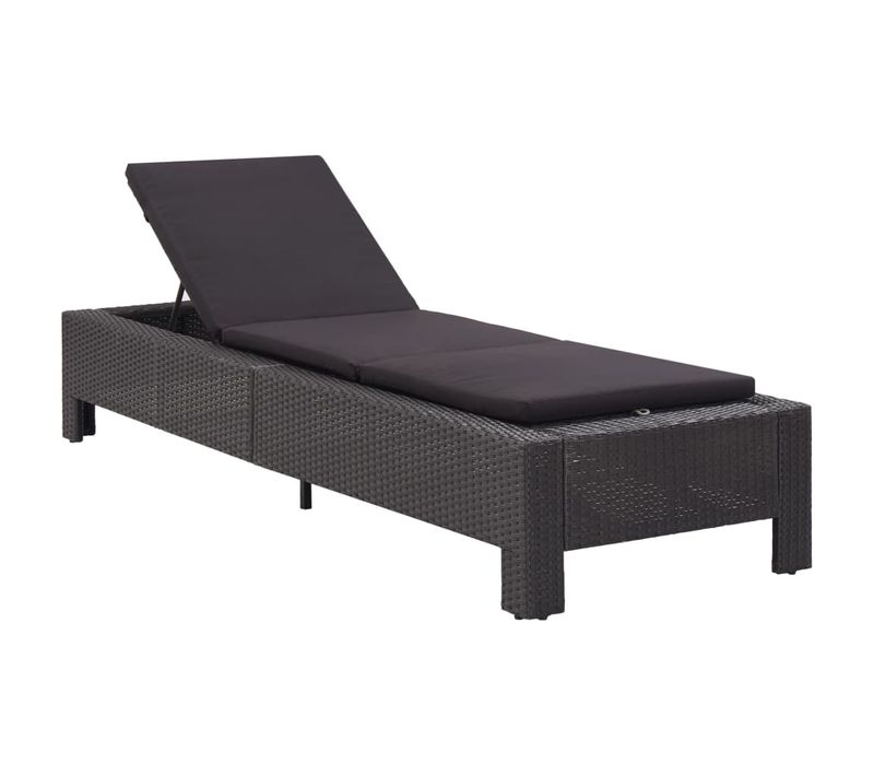 Transat Chaise Longue Bain De Soleil Bain De Soleil Avec Coussin Résine Tressée Noir