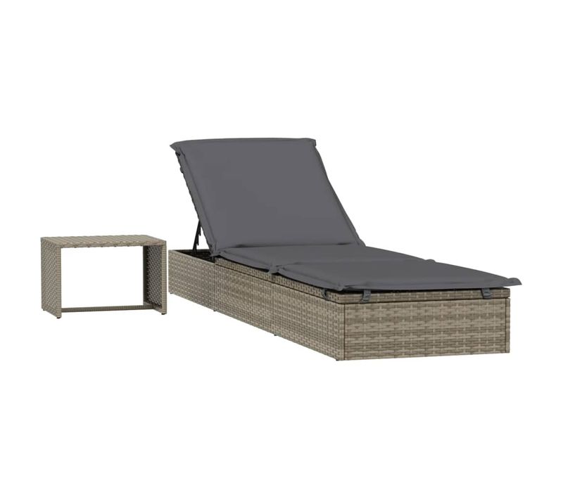 Transat Chaise Longue Bain De Soleil Avec Table Résine Tressée Gris 02_0012206