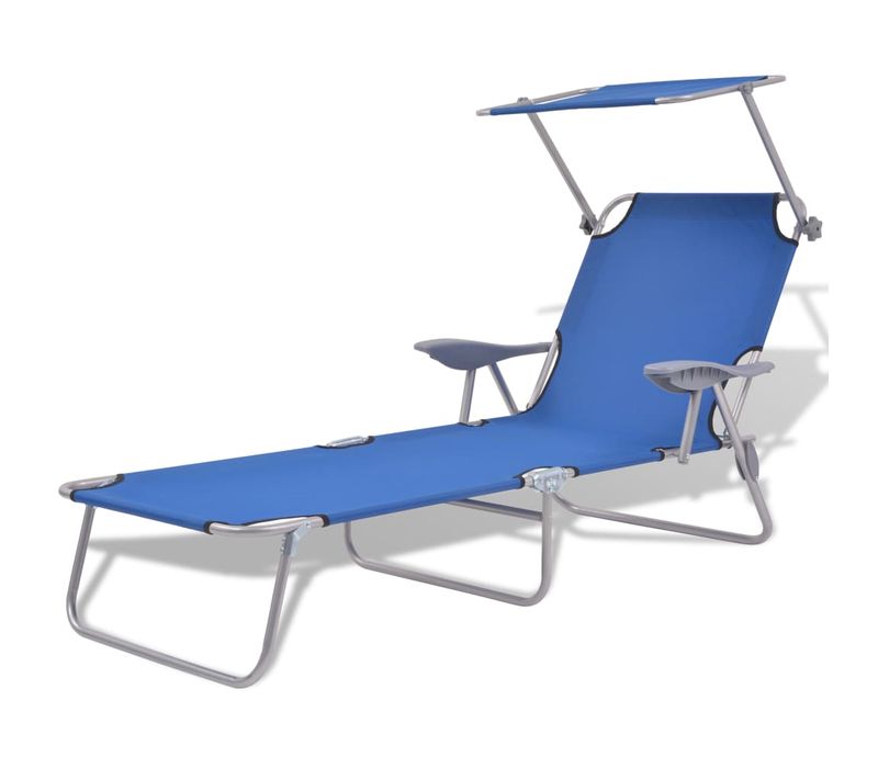 Transat Chaise Longue Bain De Soleil Lit De Jardin Terrasse Meuble D'extérieur Avec Auvent Acier