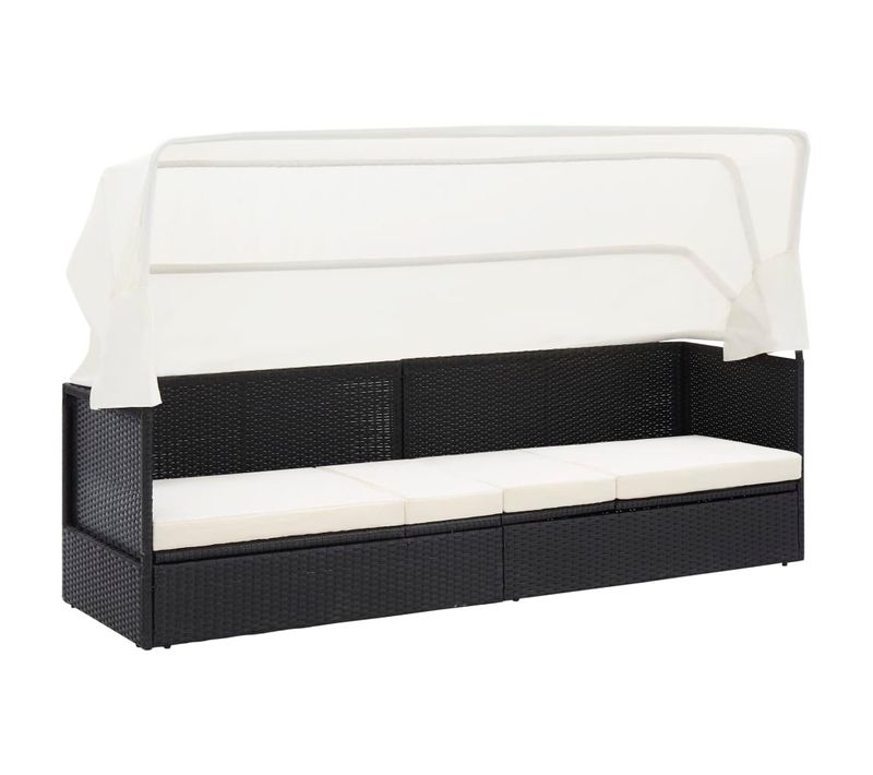 Transat Chaise Longue Bain De Soleil Lit De Jardin Terrasse Meuble D'extérieur Avec Auvent Noir