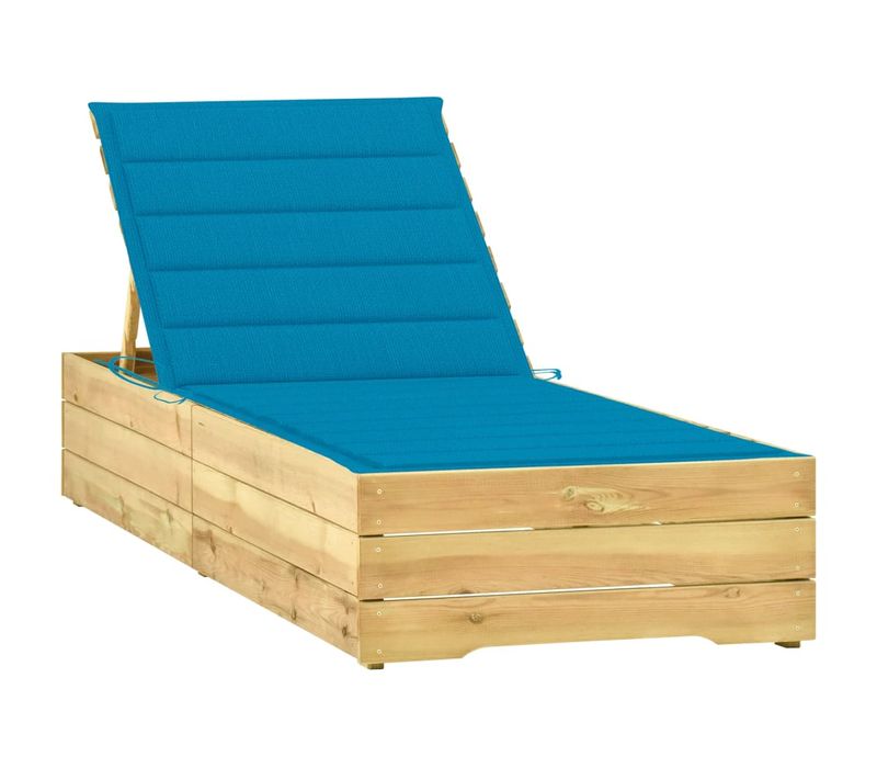 Transat Chaise Longue Bain De Soleil Lit De Jardin Terrasse Meuble D'extérieur Avec Coussin Bleu