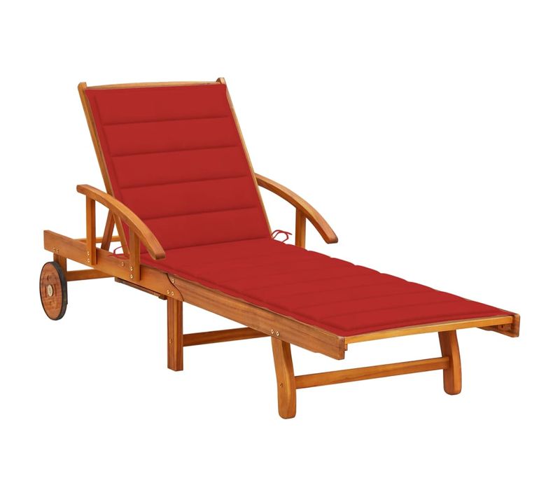 Transat Chaise Longue Bain De Soleil Lit De Jardin Terrasse Meuble D'extérieur Avec Coussin Bois
