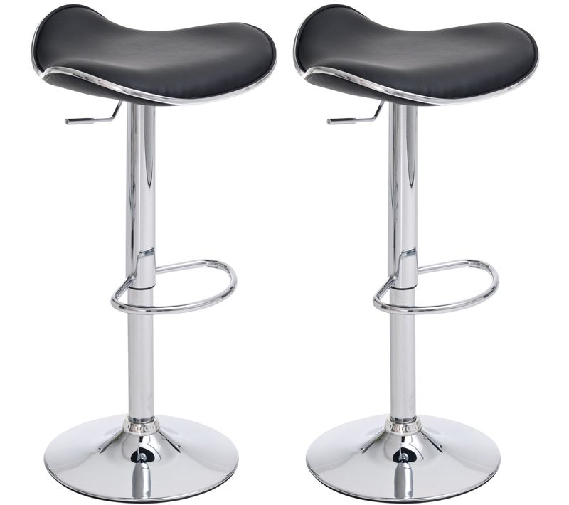 Lot De 2 Tabourets De Bar En Synthétique Noir Pieds Métal Chromé Pivotant Et Hauteur Réglable 10_0