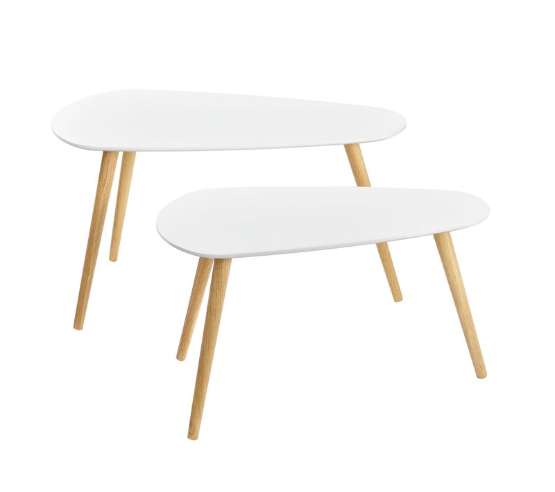 Lot De 2 Tables Basses De Taille Différente Design De Salon Mdf Pin 45,5 X 80 X 40 Cm