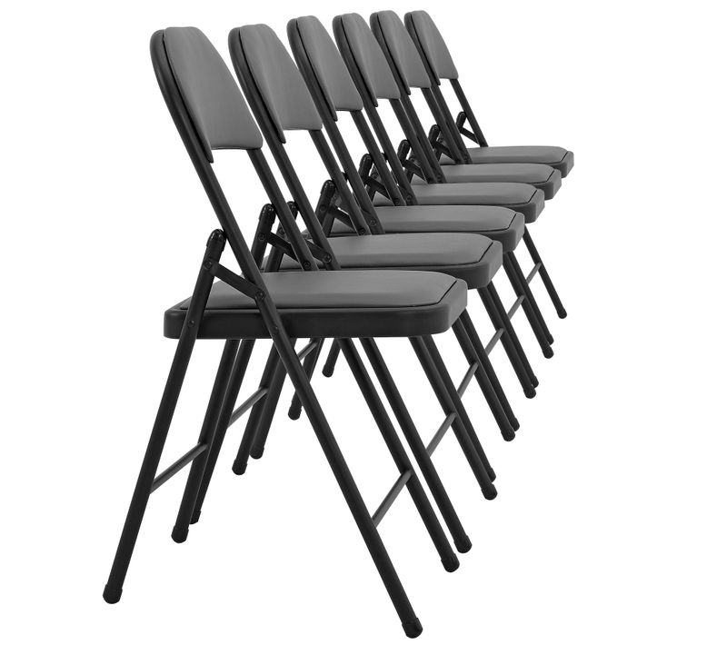 Lot De 6 Chaises De Bureau Conférence Visiteur Pliable En Synthétique Gris Et Métal Noir 03_000580