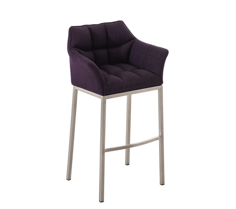 Tabouret De Bar Chaise Haute De Comptoir Couture Carrées Assise En Tissu Violet 4 Pieds Stables