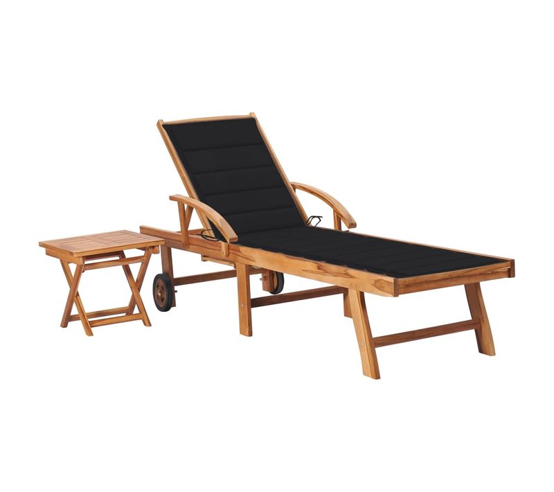 Transat Chaise Longue Bain De Soleil Lit De Jardin Terrasse Meuble D'extérieur Avec Table Et Coussin