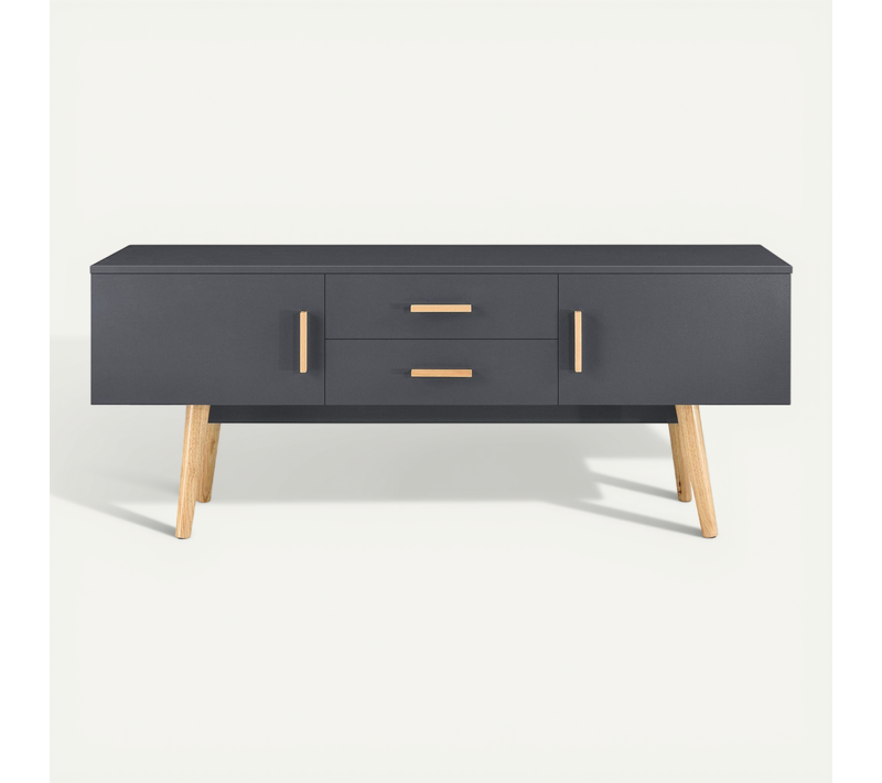 Meuble TV Design Support Télé Banc Pieds En Bois 140 Cm Gris Foncé 03_0005869