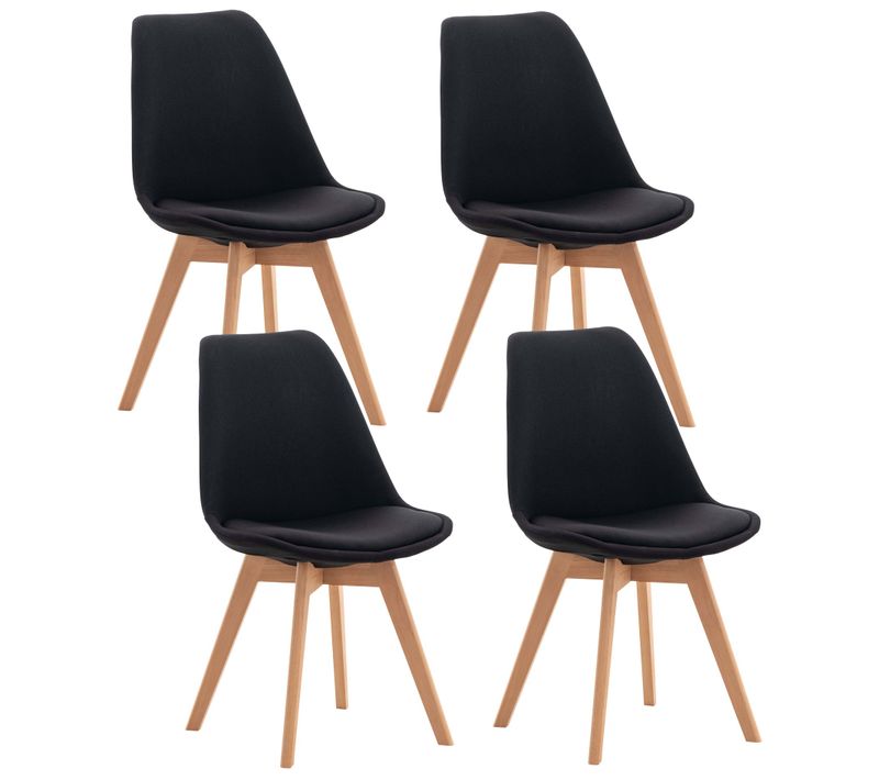 Lot De 4 Chaises De Salle à Manger Cuisine Bureau Style Scandinave En Tissu Noir Pieds En Bois 10_