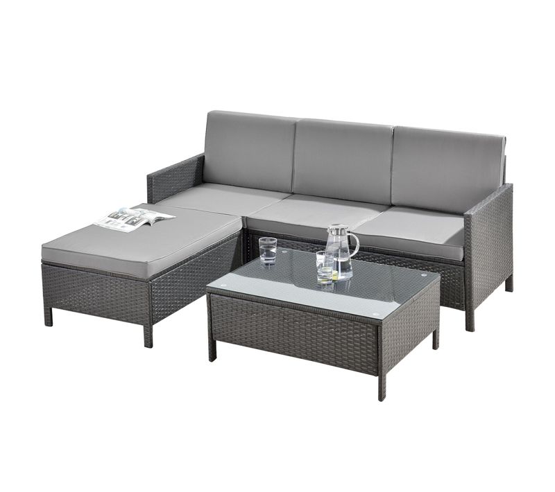 Salon De Jardin Design Set De 3 Meubles Extérieurs Ensemble De Canapé Tabouret Table