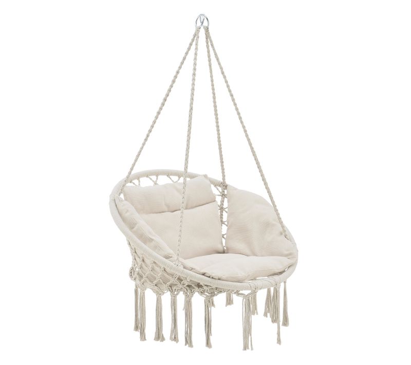 Hamac Siège Rond Avec Coussin Chaise Suspendue Jusqu'à 150kg D'assise 60 Cm Crème 03_