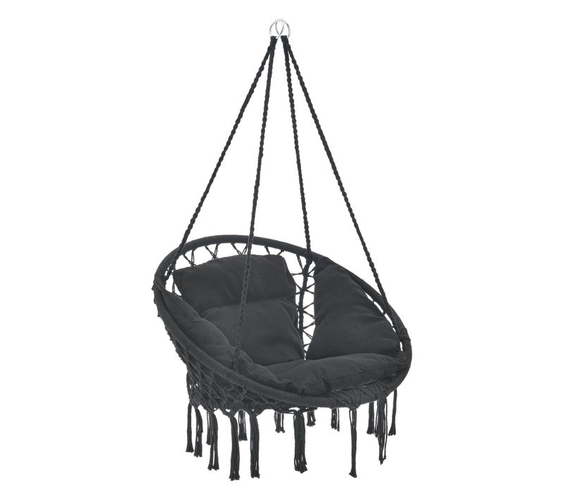 Hamac Siège Rond Avec Coussin Chaise Suspendue Diamètre D'assise 60 Cm Noir 03_000606