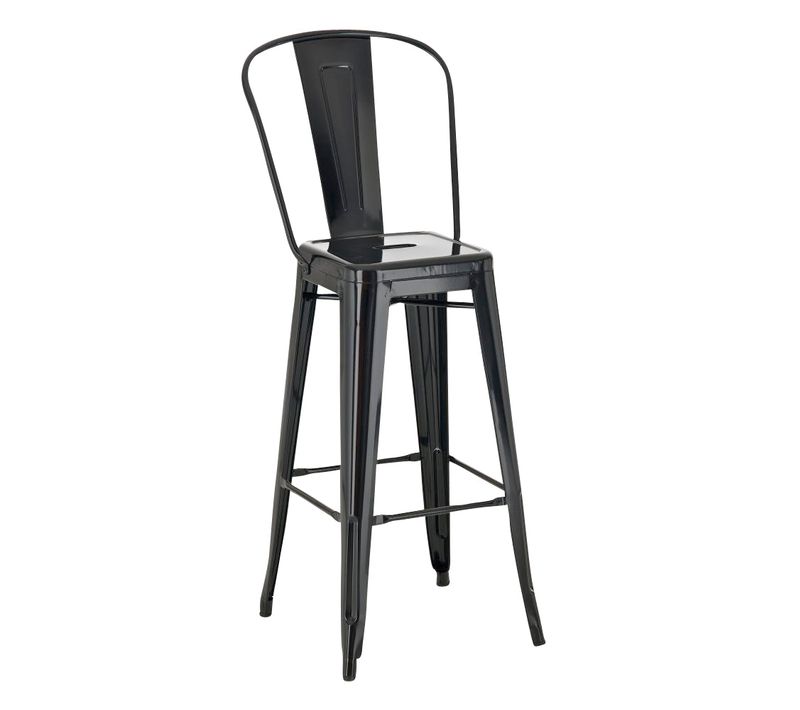 Tabouret De Bar X1 Design Industriel Avec Dossier Et Repose-pieds Métal Noir 10_0001027