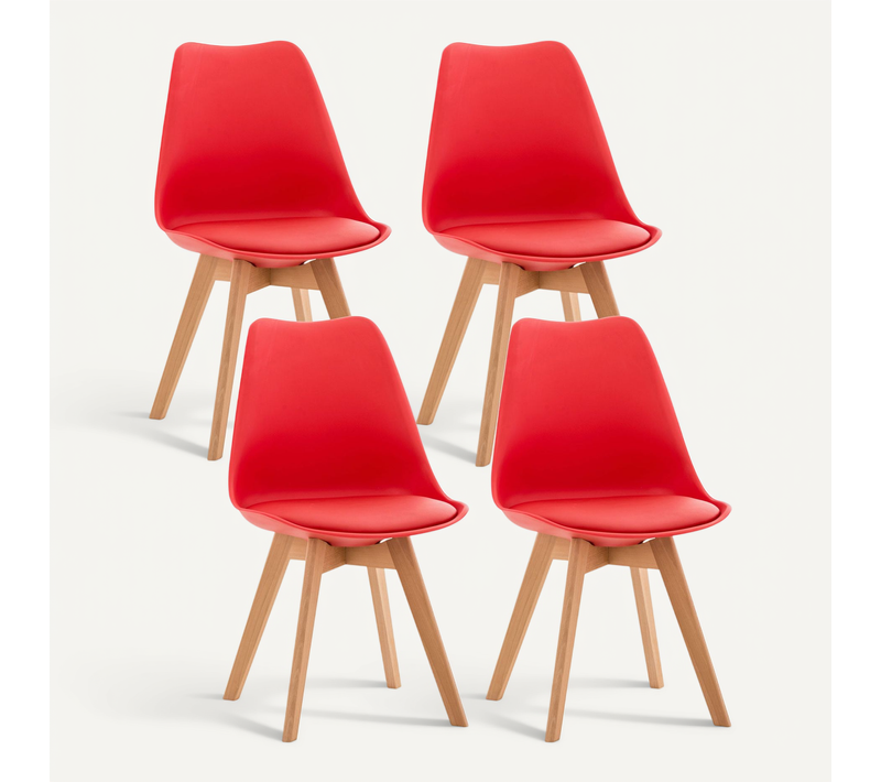 Lot De 4 Chaises De Salle à Manger Cuisine Ou Bureau En Plastique Et Synthétique Rouge Pieds