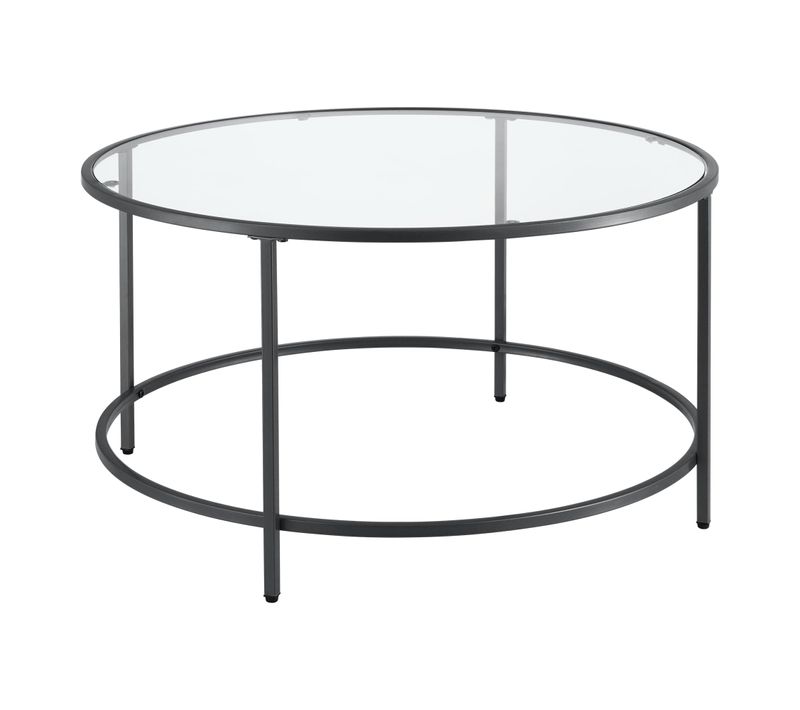 Table Basse Ronde Pour Salon Plateau En Verre Pieds En Acier 84 Cm Noir 03_0006180