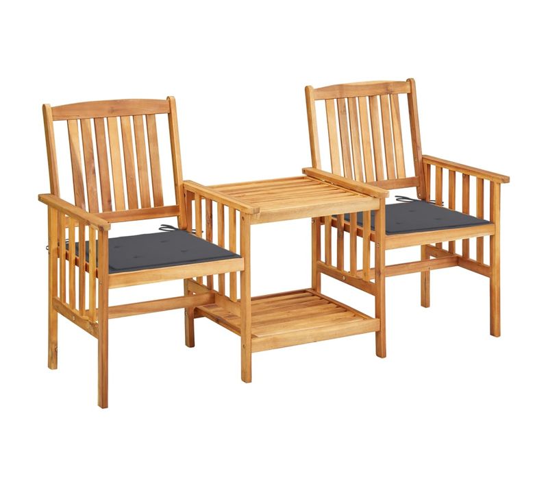 Chaises De Jardin Avec Table à Thé Et Coussins Acacia Solide 02_0013338