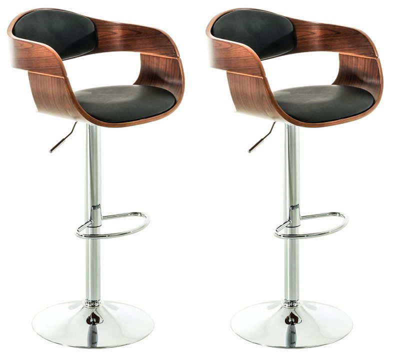Set De 2 Chaises Hautes Tabouret De Bar Avec Repose-pied Design Moderne Bois Et Synthétique Noir