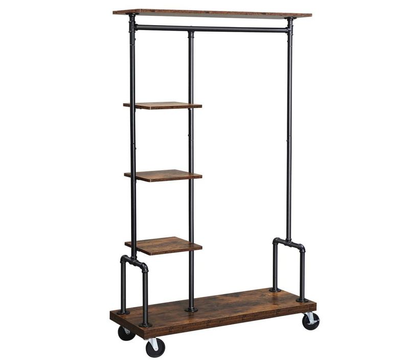 Portant à Vêtements Mobile Vestiaire Sur Roulettes Meuble D’entrée Portant à Vêtement