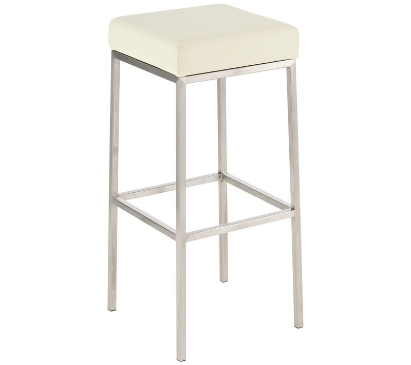Tabouret De Bar Design Moderne Assise Confortable En Synthétique Crème Pieds Acier Inoxydable Bros