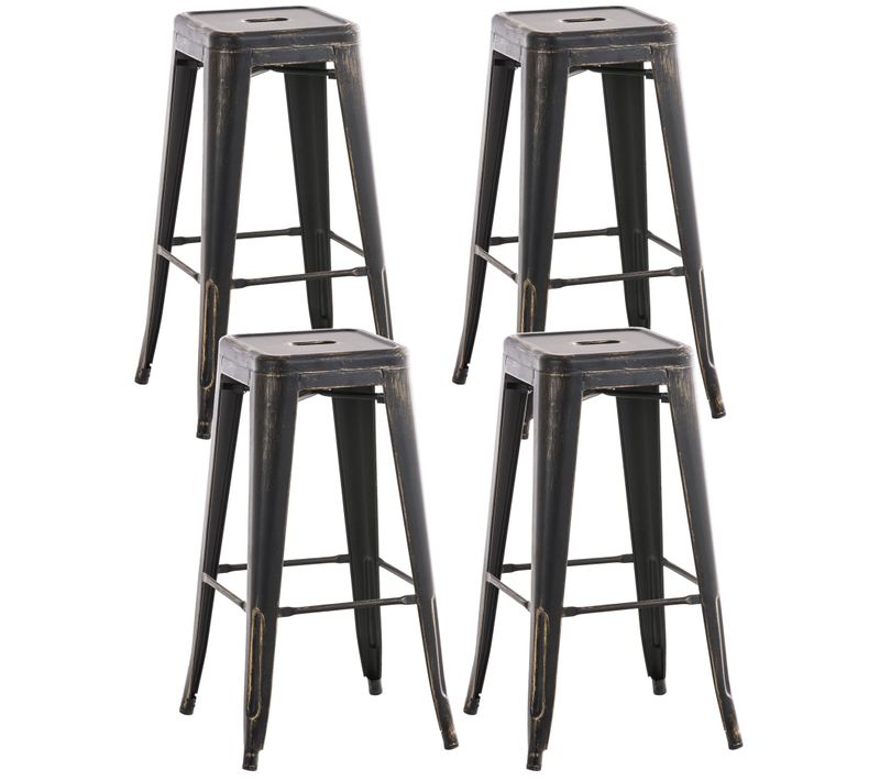 Lot De 4 Tabourets De Bar Style Industriel Avec Repose-pieds Vintage En Métal Noir Vieilli 10_0000