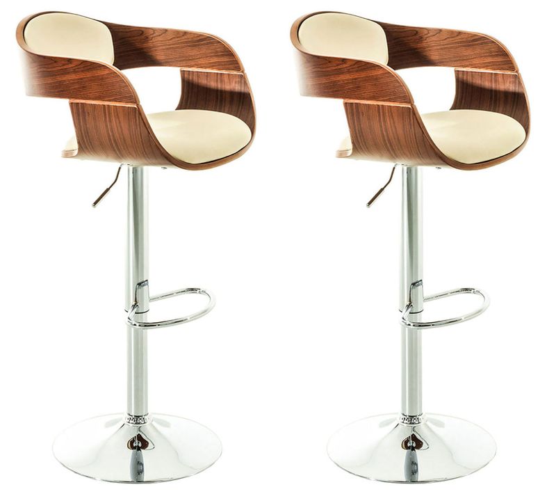 Set De 2 Chaises Hautes Tabouret De Bar Avec Repose-pied Design Moderne Bois Et Synthétique Crème