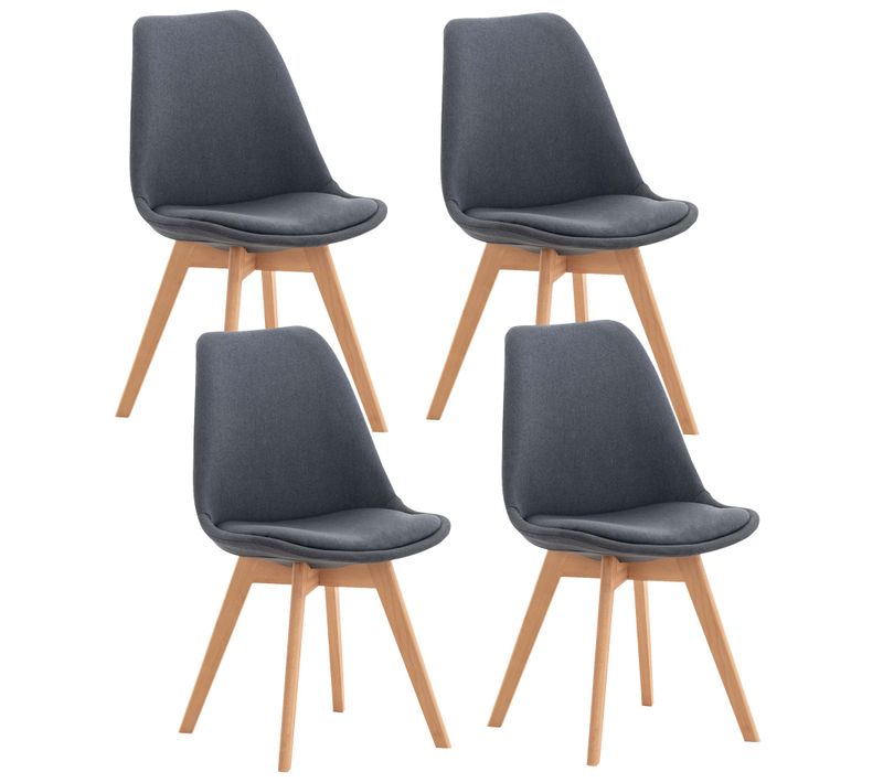 Lot De 4 Chaises De Salle à Manger Cuisine Bureau Style Scandinave En Tissu Gris Foncé Pieds En Bo