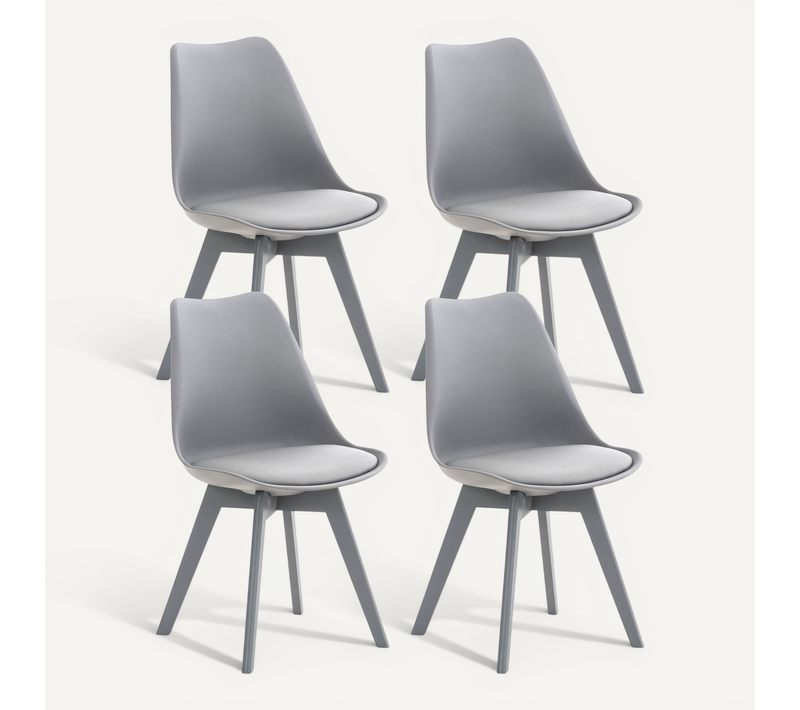Lot De 4 Chaises De Salle à Manger Cuisine Ou Bureau En Plastique Et Synthétique Gris Pieds En Bois