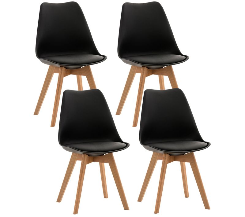 Lot De 4 Chaises De Salle à Manger Cuisine Ou Bureau En Plastique Et Synthétique Noir Pieds En Boi