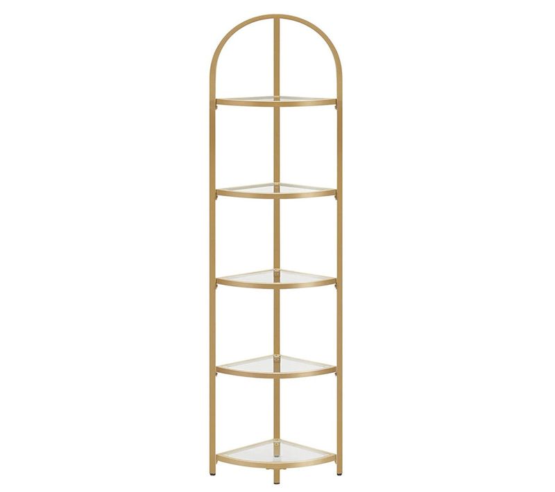 Étagère D'angle à 5 Niveaux Bibliothèque Cadre En Métal Étagère De Rangement En Verre