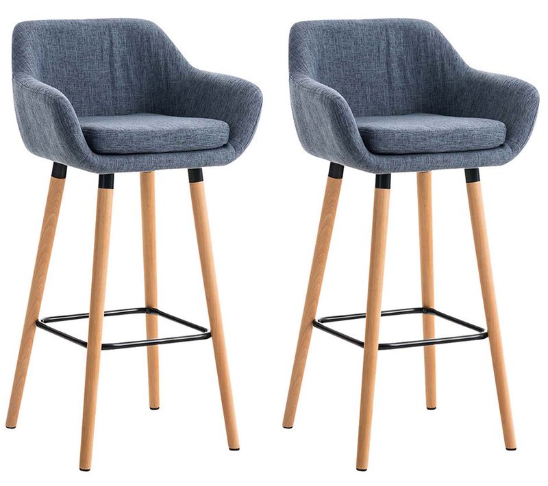 Lot De 2 Tabourets De Bar Design Et Confortable En Tissu Bleu Avec Accoudoirs Et Repose-pieds 10_0