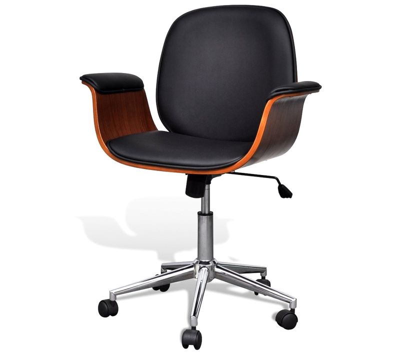 Fauteuil Chaise Siège De Bureau Luxe Pivotant Ergonomique Avec Accoudoir Bois Et Noir