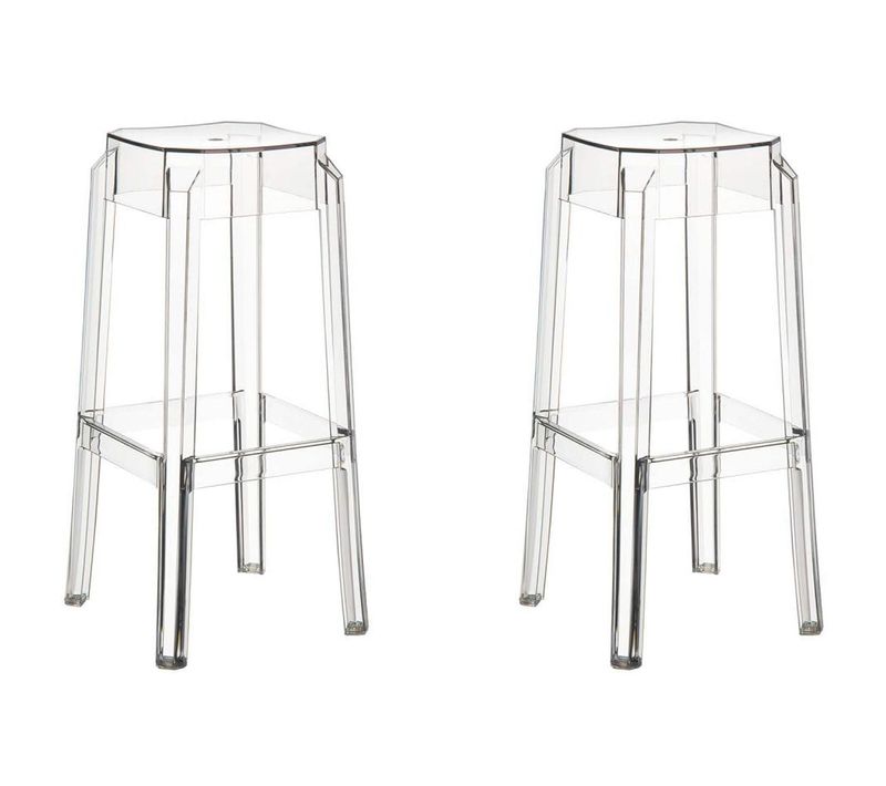 Lot De 2 Tabourets De Bar Empilable Design Moderne Plastique Transparent 10_0000231