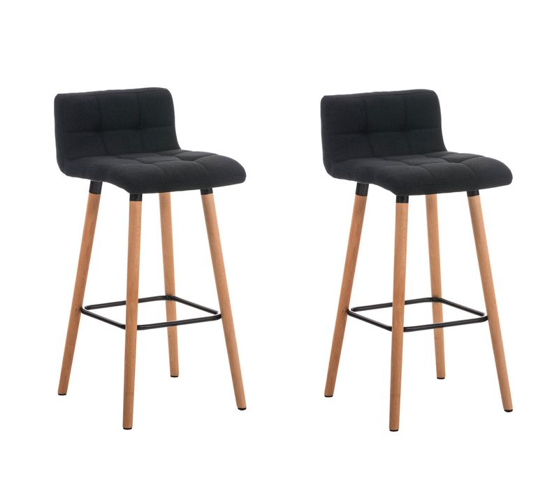 Lot De 2 Tabourets De Bar En Tissu Noir Coutures Décoratives Pieds En Bois Avec Repose-pieds 10_00
