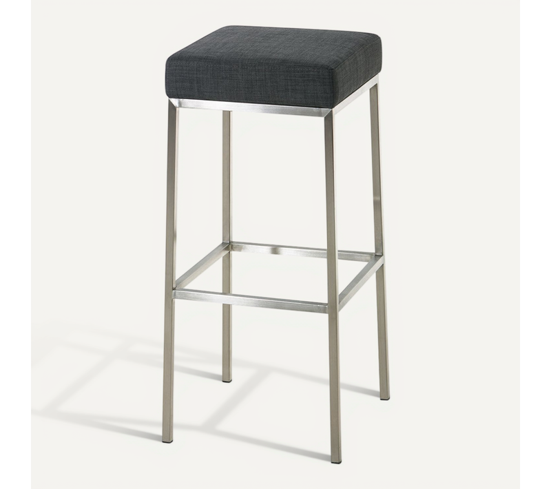 Tabouret De Bar Rembourré Revêtement Tissu Gris Foncé Avec Repose-pieds Acier Inoxydable Hauteur D